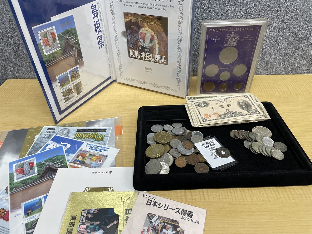 記念硬貨、古銭、紙幣、雑銭、外国硬貨、切手、テレカ