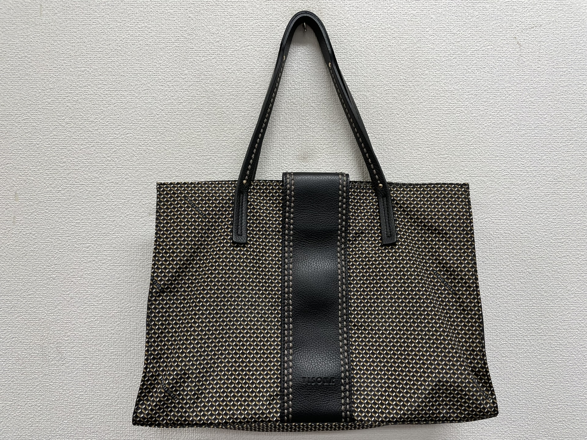 PLINIO VISONA 柄ファブリック×レザートートバッグ