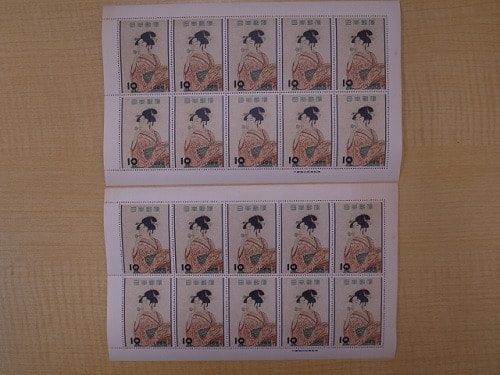 プレミア切手 昭和30年 切手趣味週刊 喜多川歌麿 ビードロを吹く娘10円×10面シート