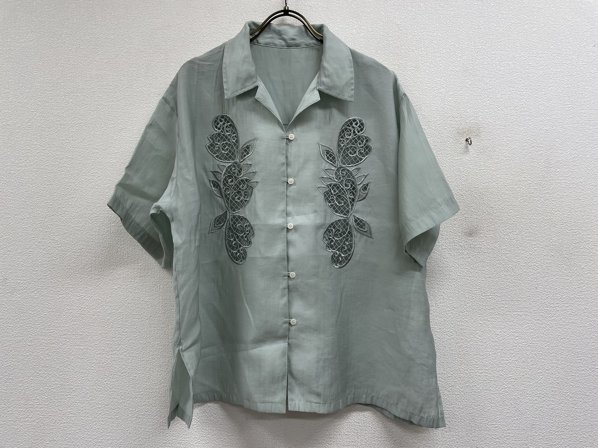Ray BEAMS カットワーク 刺繍オープンカラーシャツ