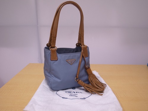 PRADA レザーハンドルミニナイロンハンドバッグ