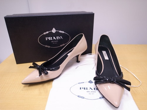 PRADA 1I793C バイカラーパテントリボンパンプス